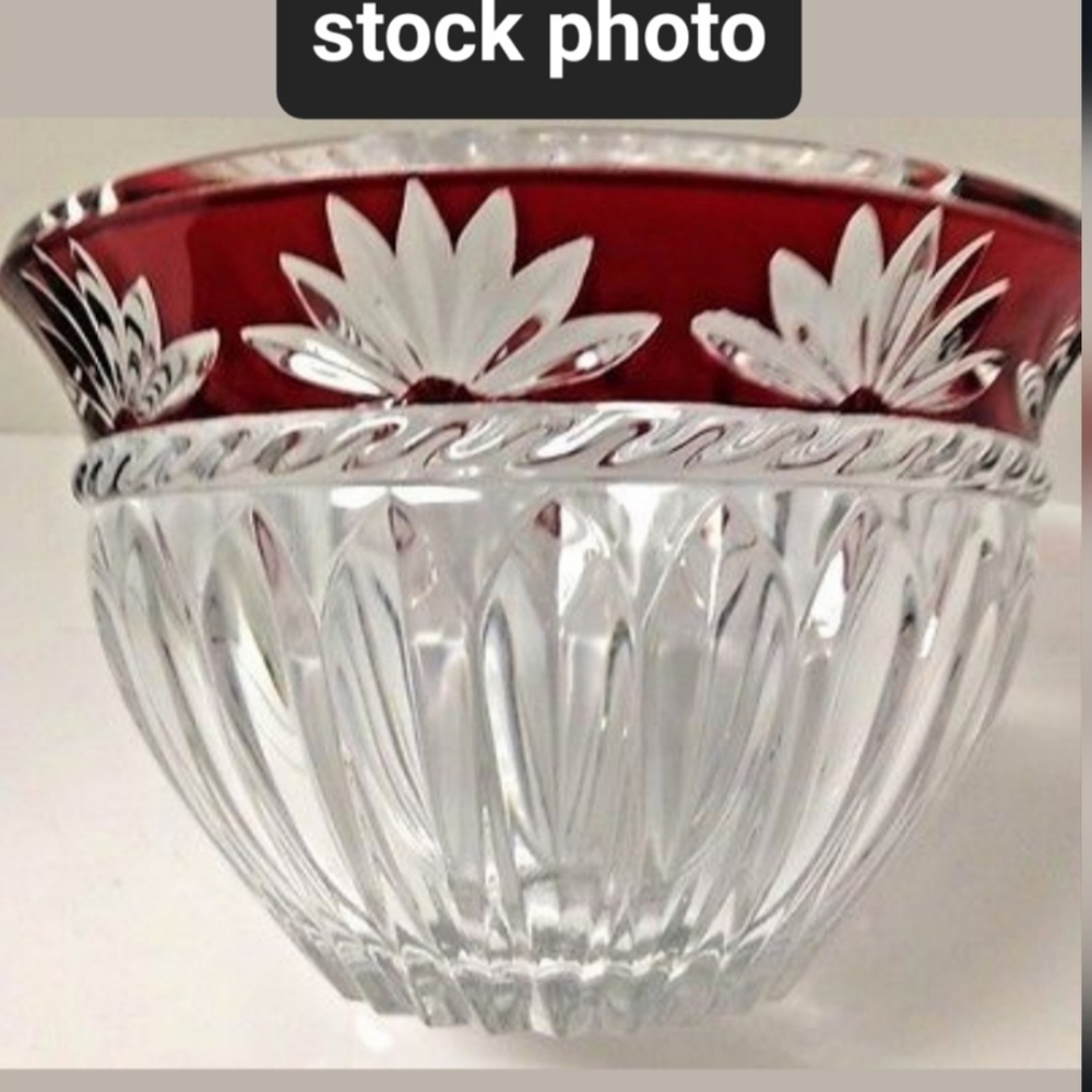 CLEARANCE France marked ruby red Fan Cut to clear Heavy Lead Crystal Fan cut